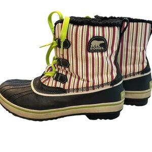 Sorel | Striped Fuzzy Tivoli Mid Calf Snow Boots Size 7